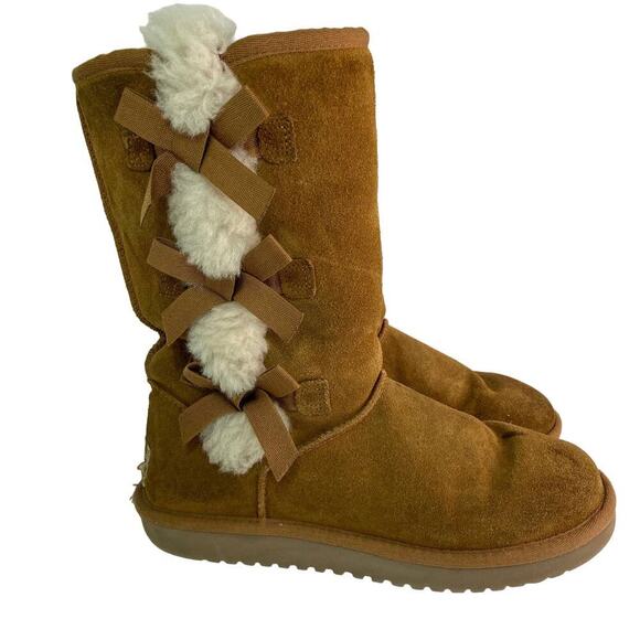 Koolaburra by UGG Victoria Tall Boot Size 7 Brown Leather Suede Faux Fur Lining - Picture 1 of 15